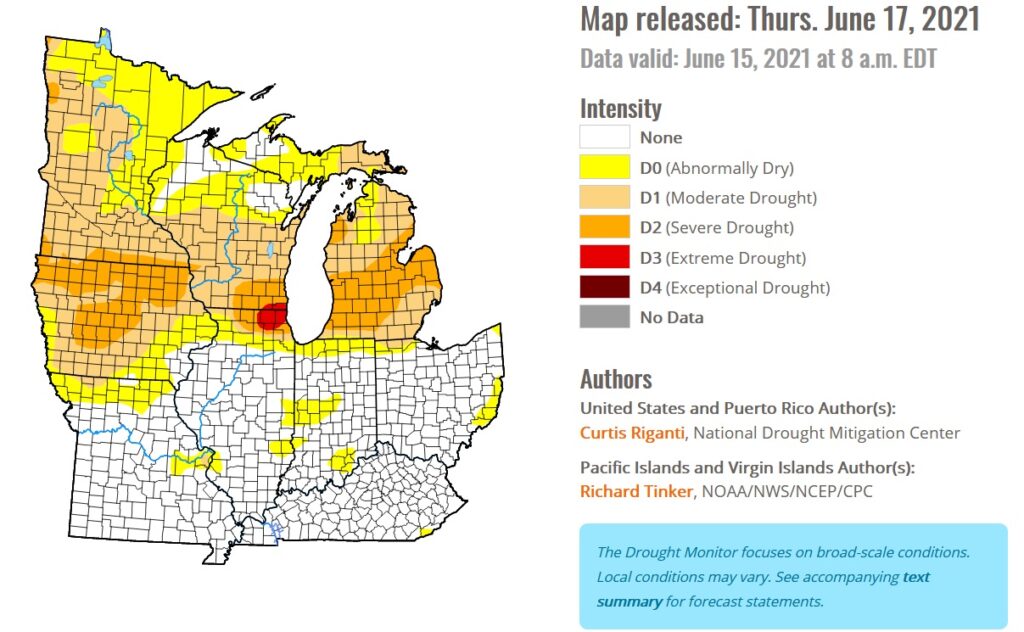 U.S. Drought Monitor Midwest Map - June 17, 2021